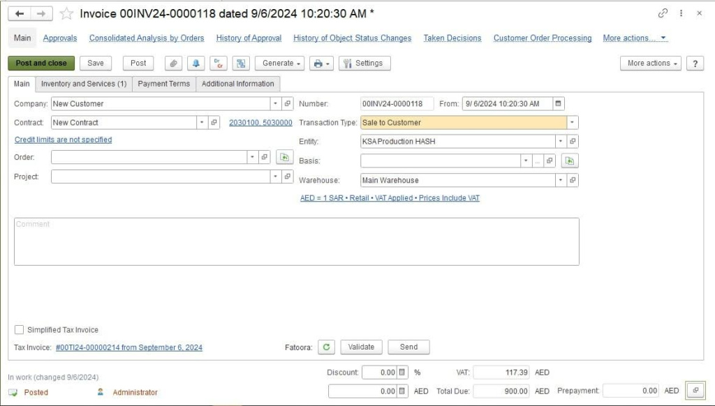 Electronic invoicing with ZATCA integration in FirstBit ERP