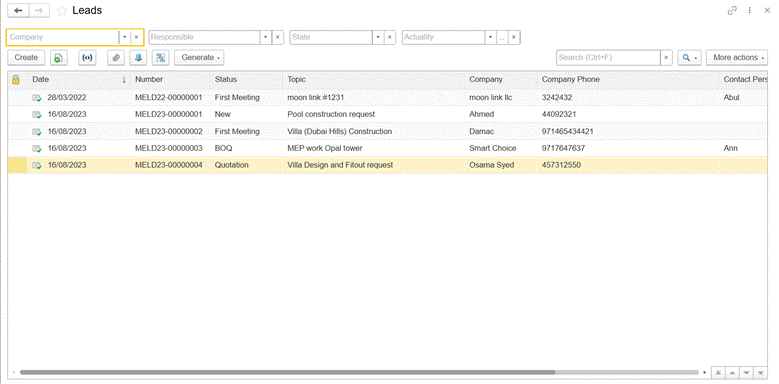 عملاء CRM المحتملون من شركات مختلفة داخل نظام FirstBit ERP