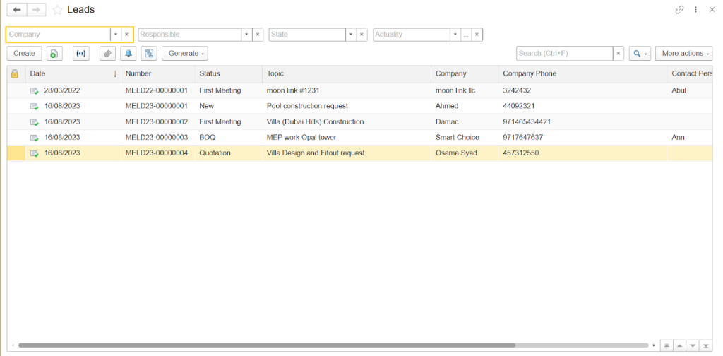 CRM Leads from different companies in FirstBit ERP