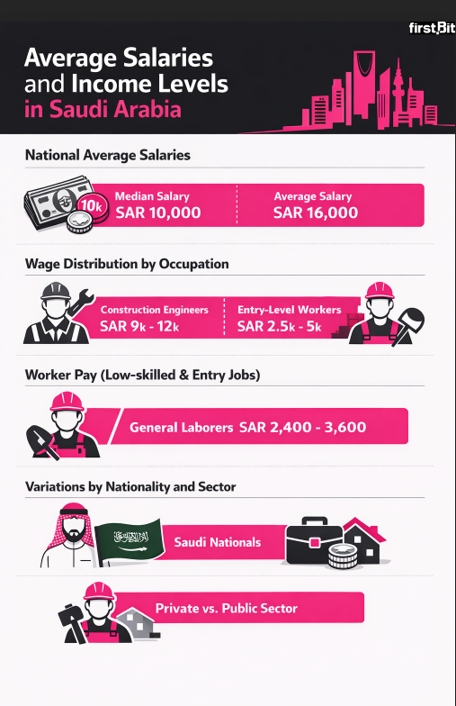 Average salaries and income levels in Saudi Arabia