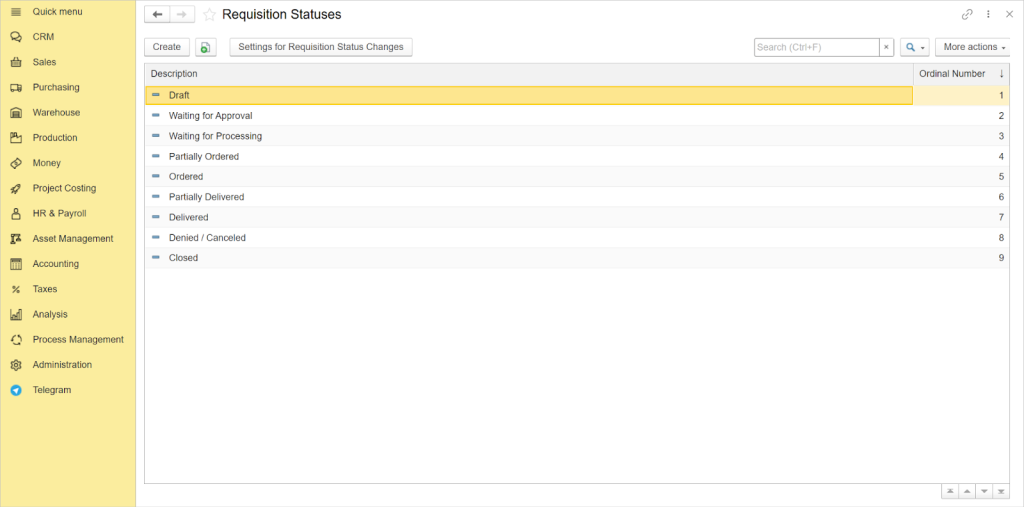 Requisition statuses in FirstBit ERP
