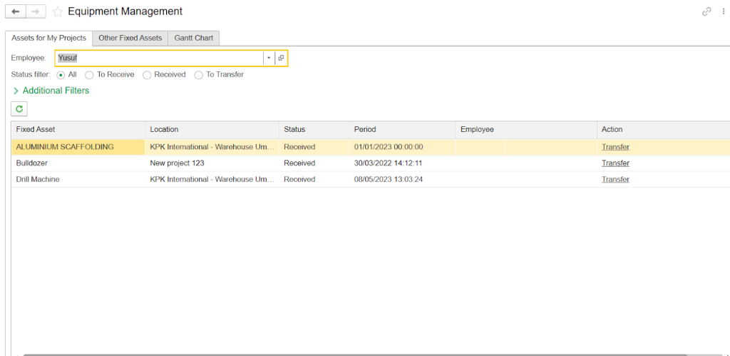 إدارة المعدات ضمن نظام FirstBit ERP